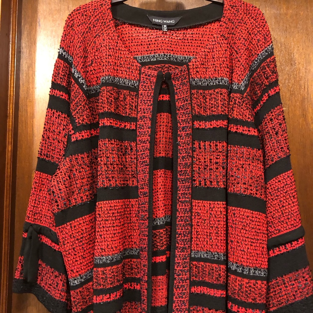 Ming Wang Cardigan- Red/black - plus size